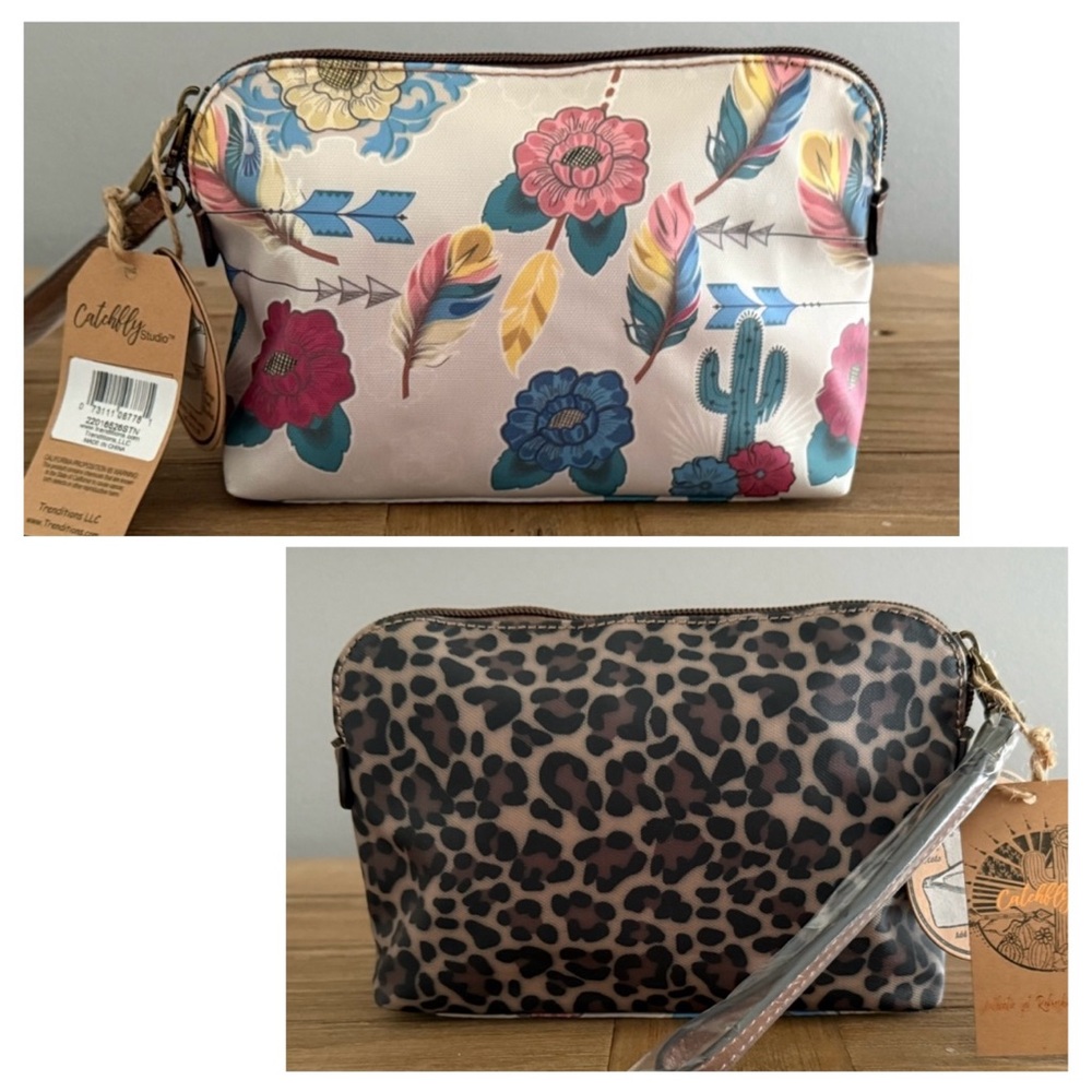 Two Sided Essentials Pouch Wristlet Floral & Cactus Cheetah Prints Edgy Chic